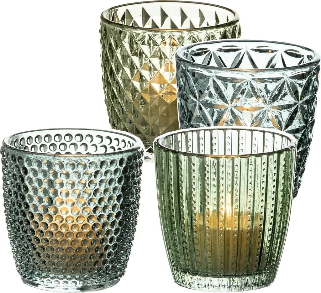 Boltze Marilu Windlicht-Set 4-teilig grün 8 cm Teelichter Deko