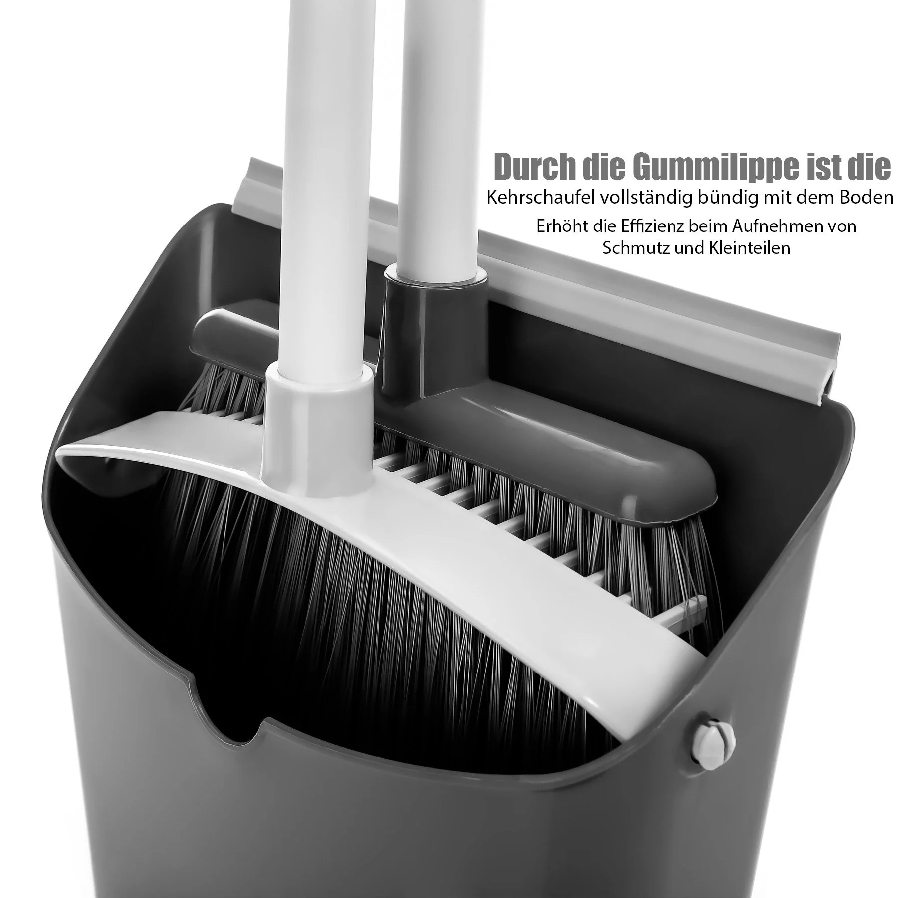 BIGDEAN Kehrgarnitur 2er Set Kehrschaufel mit Besen Grau