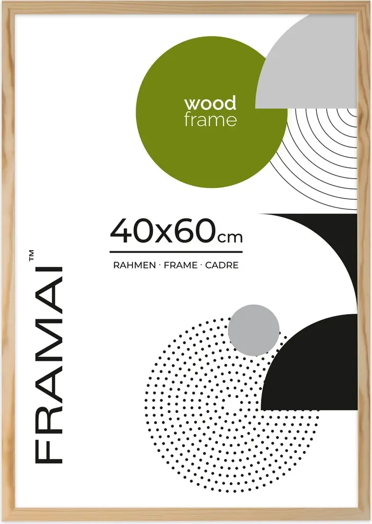 FRAMAI Bilderrahmen 40x60 cm Echtholz natur bruchsicheres Plexiglas