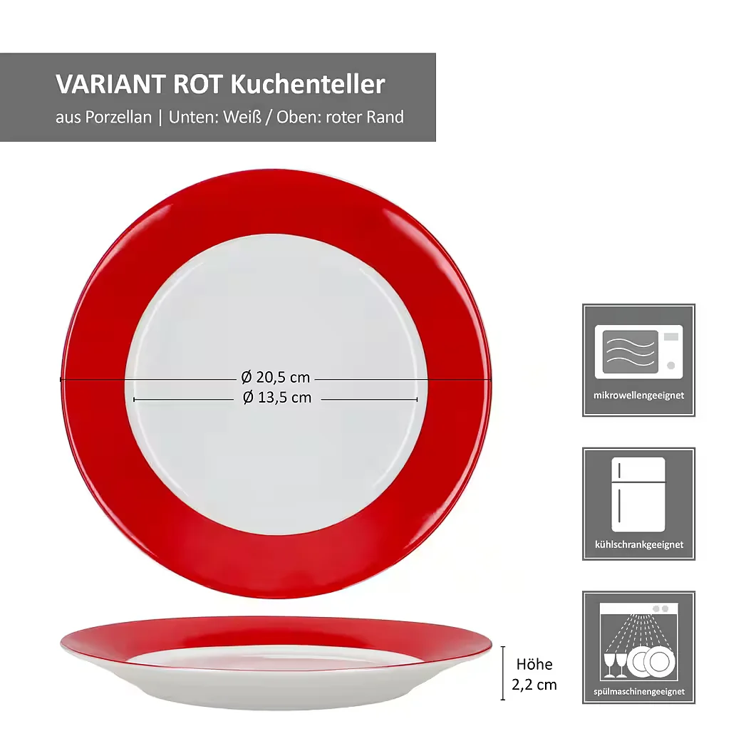 MamboCat Frühstücksteller 6er Set rot Kuchenteller Dessertteller