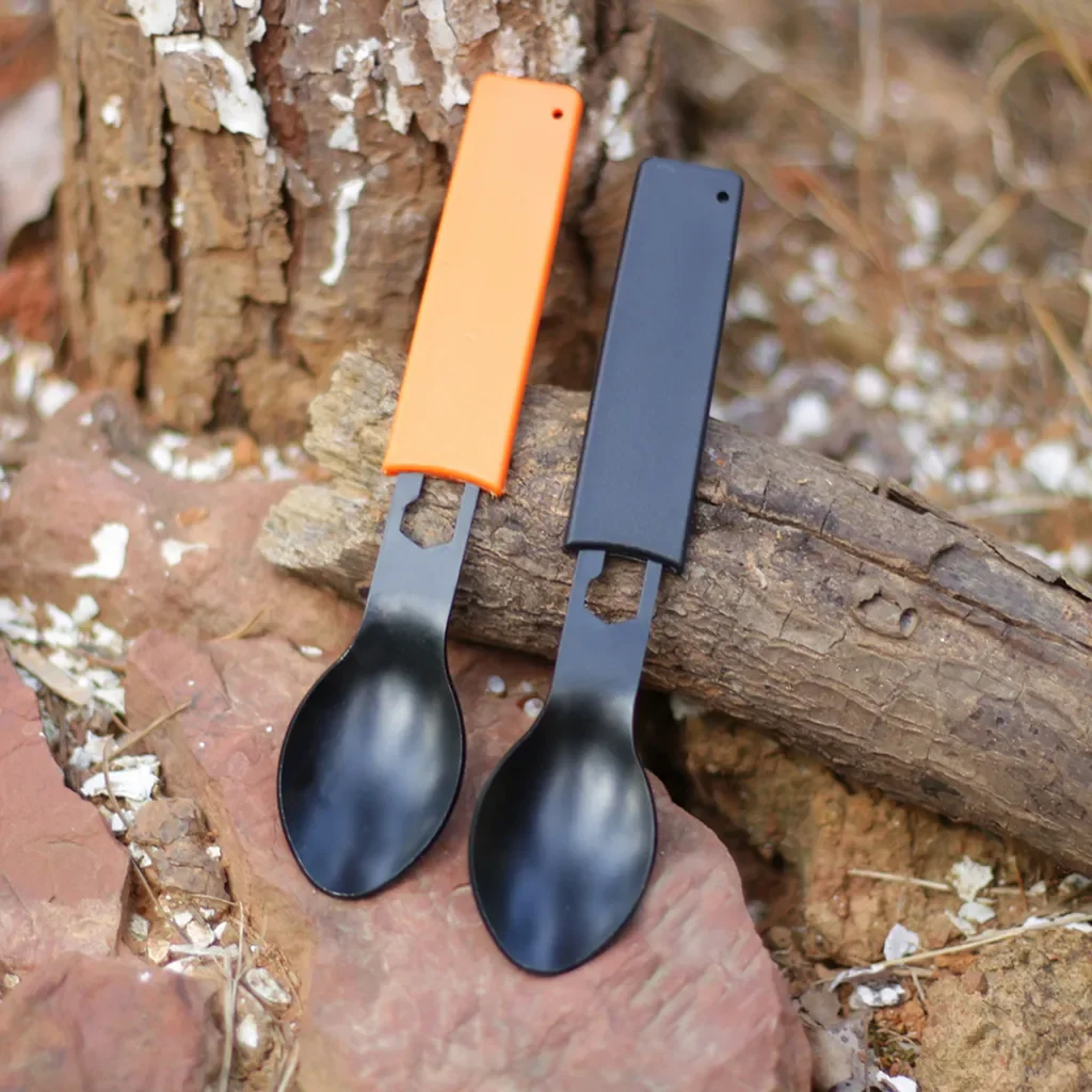 Stuttg Camping Besteck Set Löffel Gabel Flaschenöffner Pfeife Schwarz
