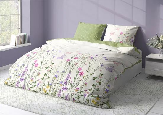 TEXPOT Wendebettwäsche Baumwolle Blumen und Schmetterlinge