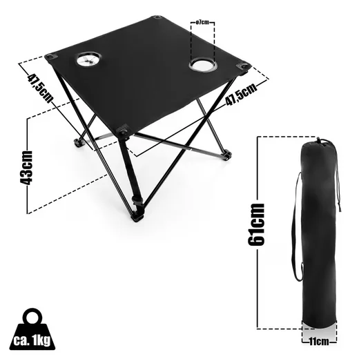 BIGDEAN Campingtisch faltbar schwarz, 2 Getränkehalter, 30 kg belastbar