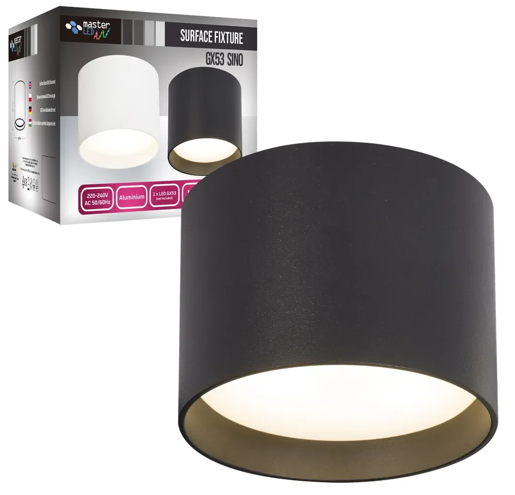 MasterLED Sino GX53 Aufbauleuchte rund schwarz Aluminium IP20