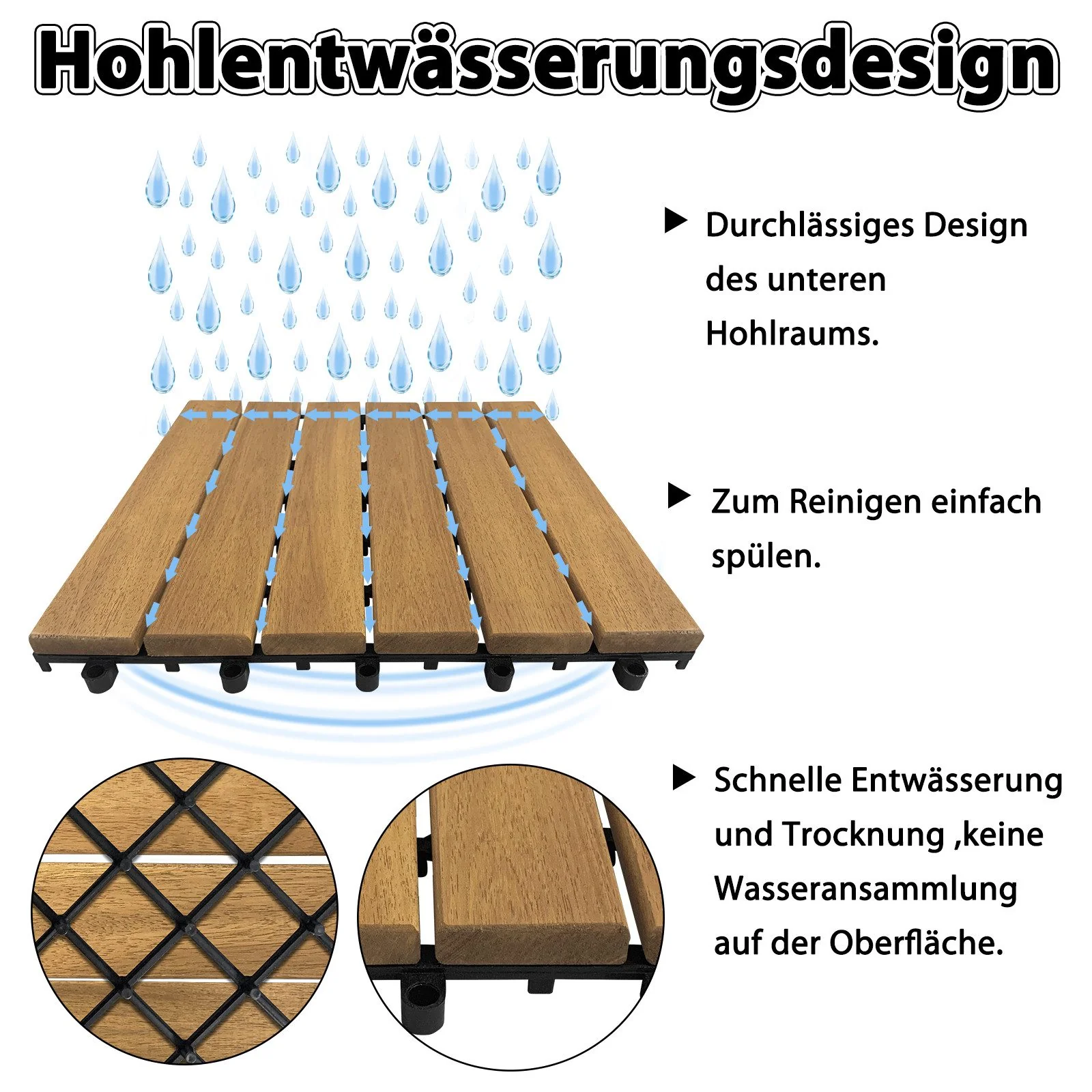 FIVMEN Holzfliesen Akazie Mosaik 30x30 cm 6/12 Latten Terrassenfliese
