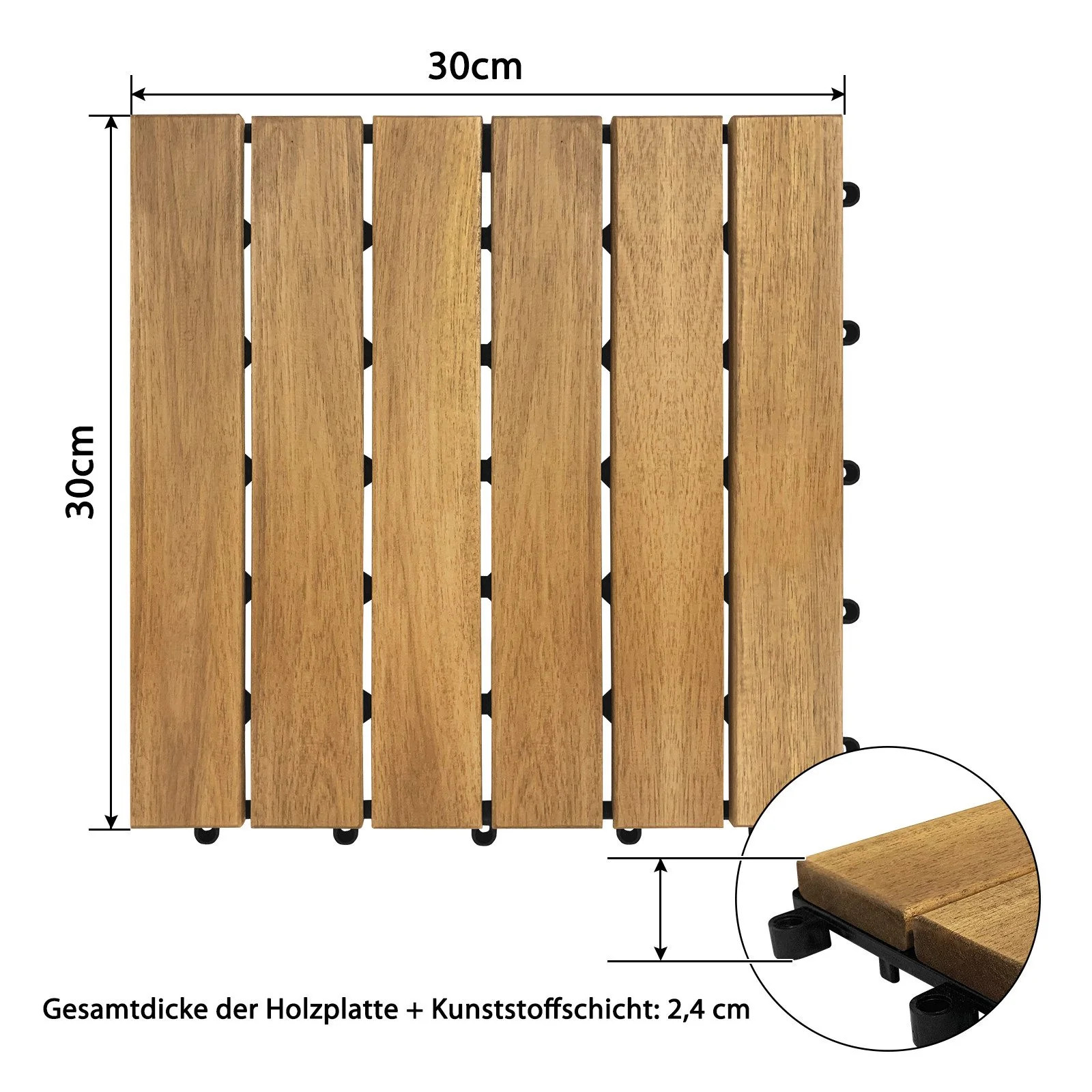 FIVMEN Holzfliesen Akazie Mosaik 30x30 cm 6/12 Latten Terrassenfliese