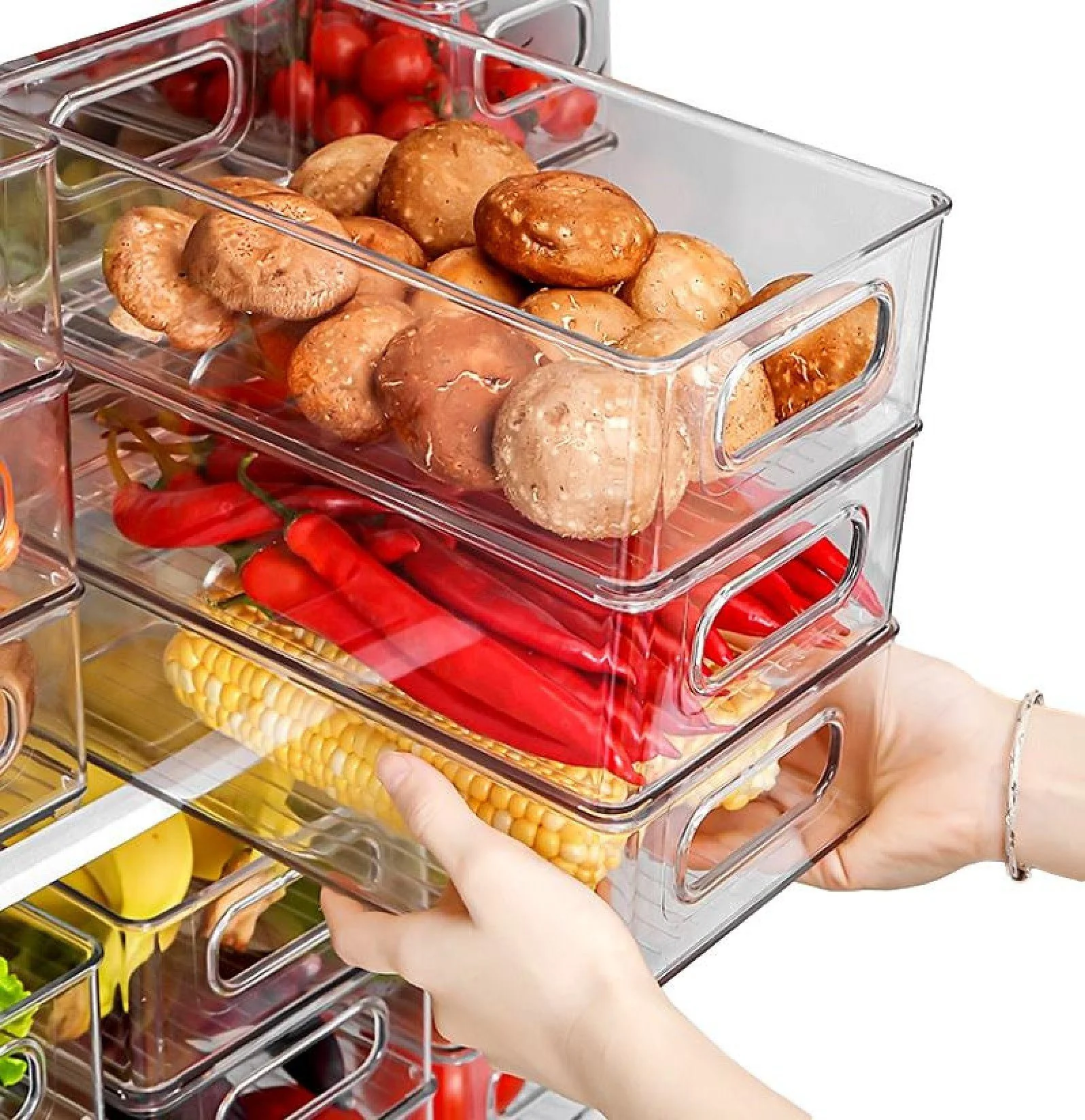 BAYLI Kühlschrank Organizer 2er Set stapelbar Aufbewahrungsbox