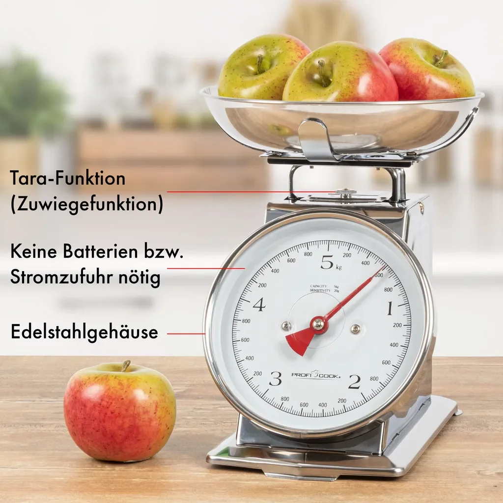 ProfiCook Retro Küchenwaage analog 5 kg mit Tara Edelstahlschüssel