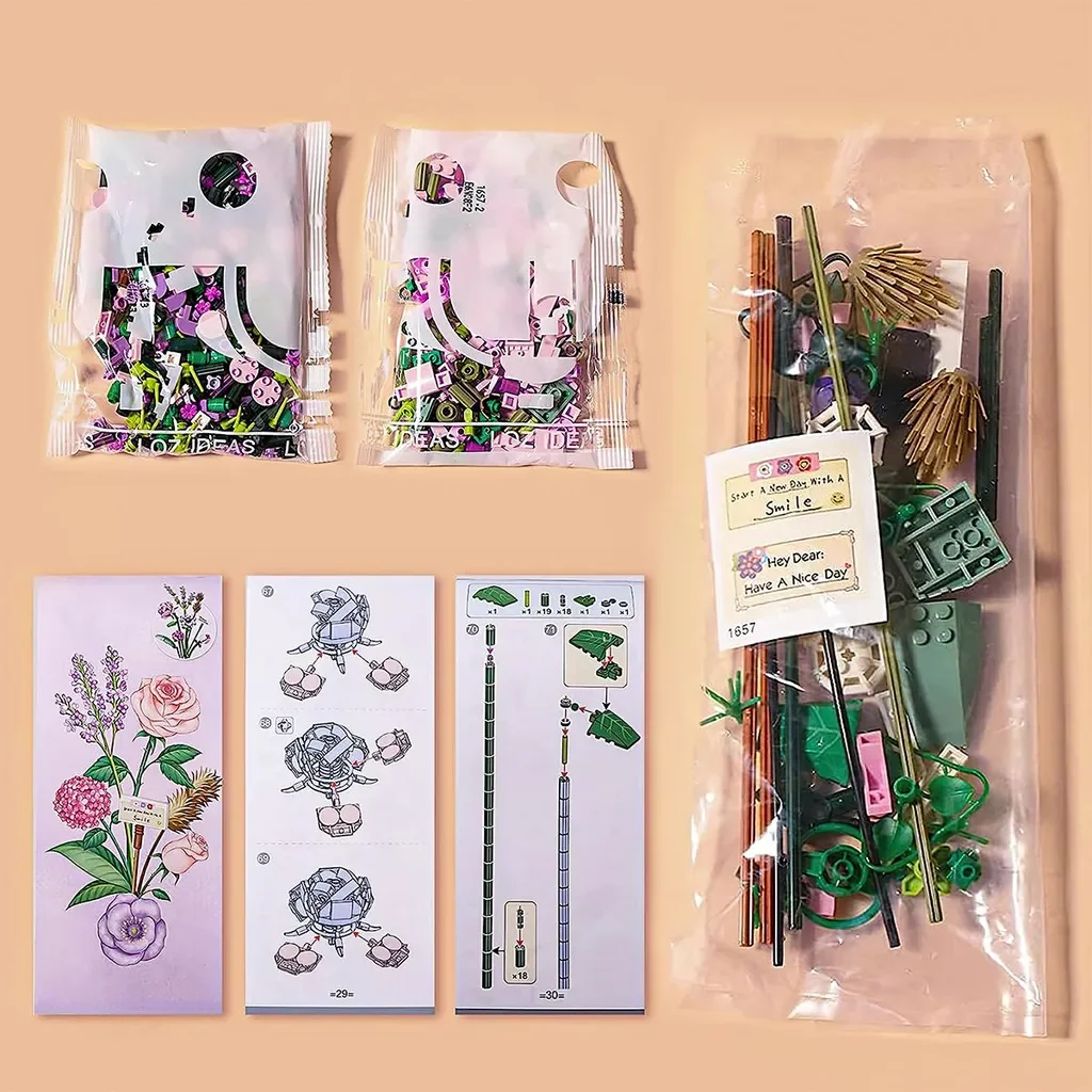 Dopwii Blumen aus Bausteinen, 547 Teile, Deko-Blumenstrauß Set