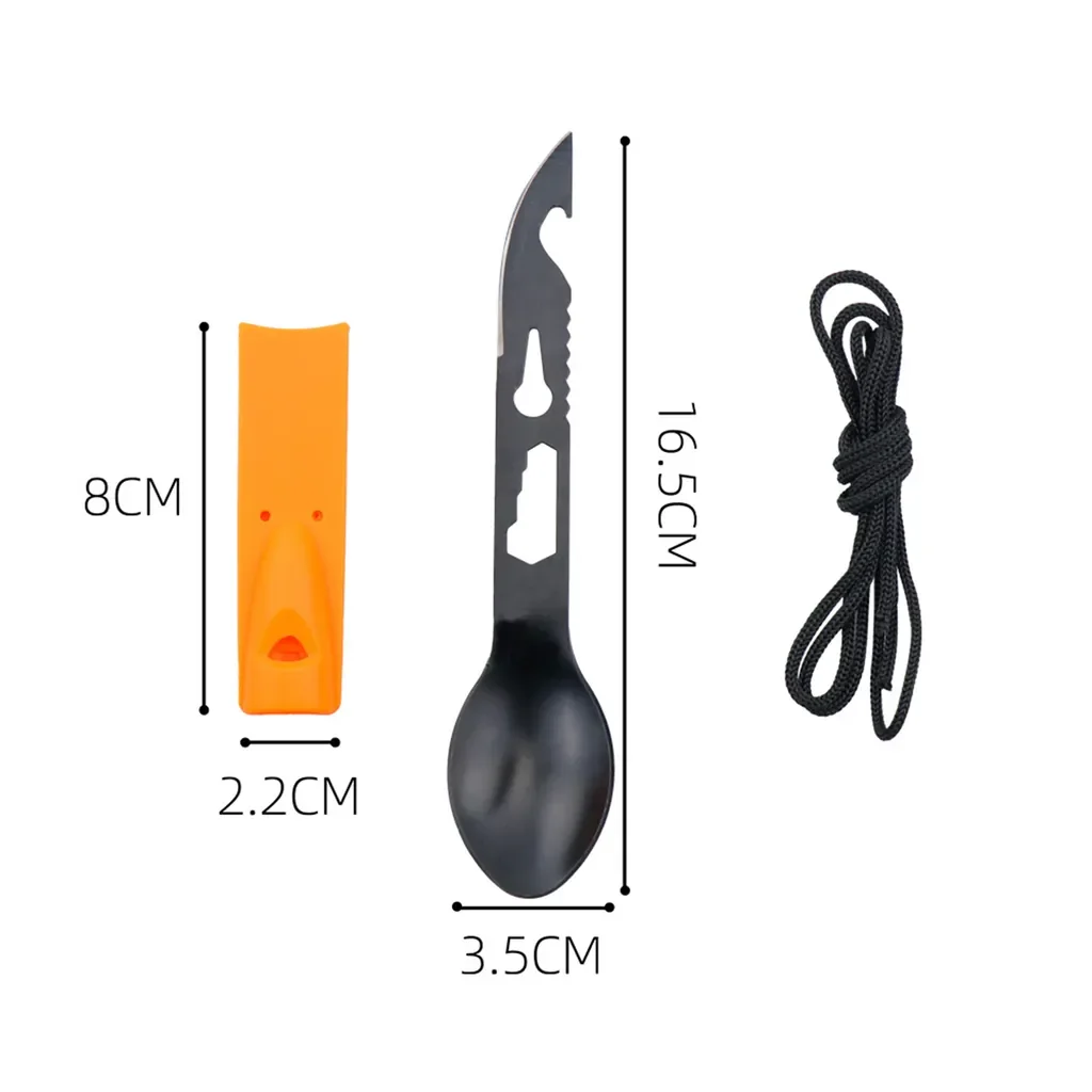 Stuttg Camping Besteck Set Löffel Gabel Flaschenöffner Pfeife Schwarz