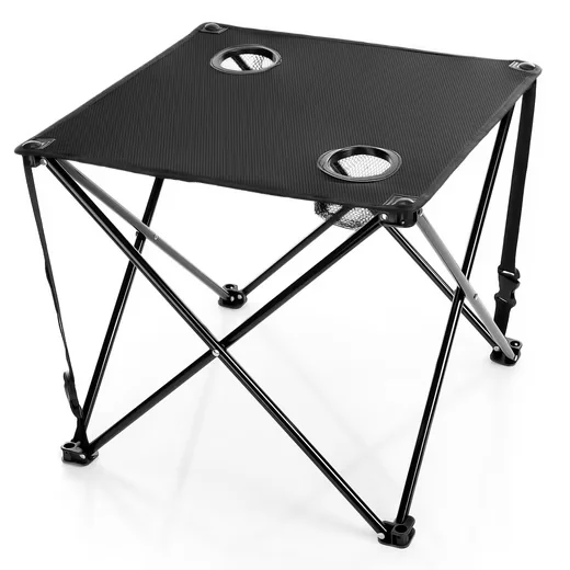 BIGDEAN Campingtisch faltbar schwarz, 2 Getränkehalter, 30 kg belastbar