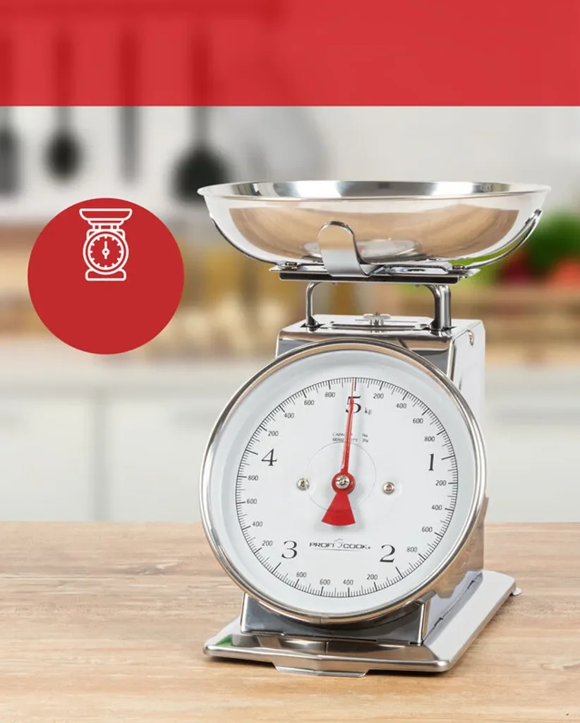 ProfiCook Retro Küchenwaage analog 5 kg mit Tara Edelstahlschüssel
