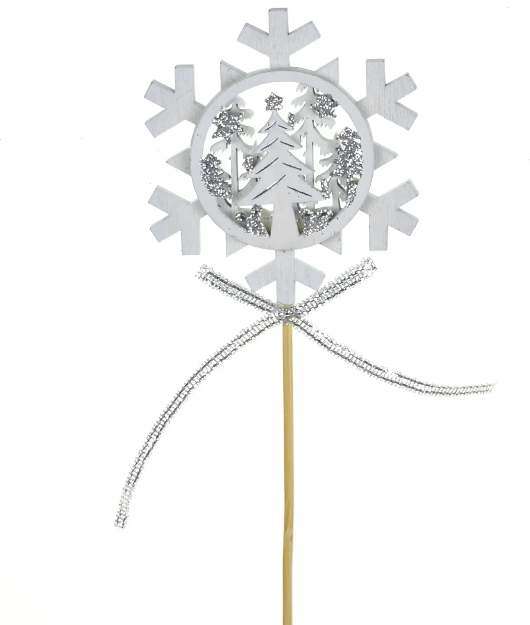 DOMMIO – Schneeflocken-Anstecker mit Baum, Weiß/Silber, 30 cm