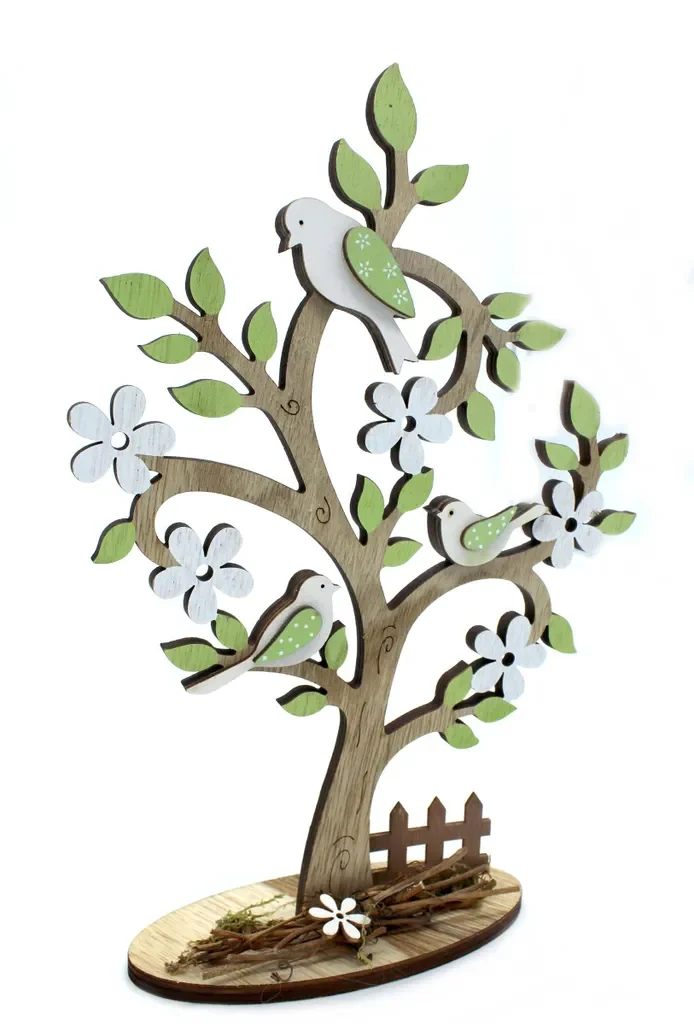 DARO DEKO Holzfigur Baum mit Vögeln Deko 19 x 28 cm 1 Stück