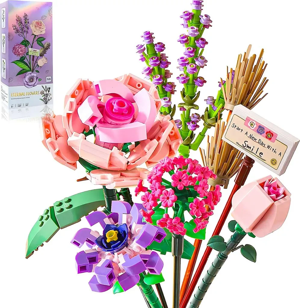 Dopwii Blumen aus Bausteinen, 547 Teile, Deko-Blumenstrauß Set