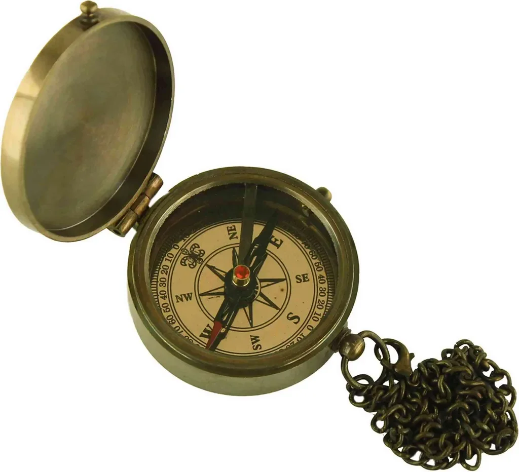 NKlaus Kompass antikes Messing mit Deckel und Kette 5 cm Maritime Deko