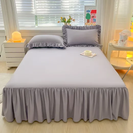 DIWZBYN Bettrock mit Rüschen, elastische Bettumrandung 43 cm