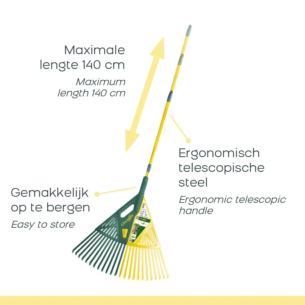 GardiREX Fächerbesen Laubrechen mit Teleskopstiel 67 x 146 cm