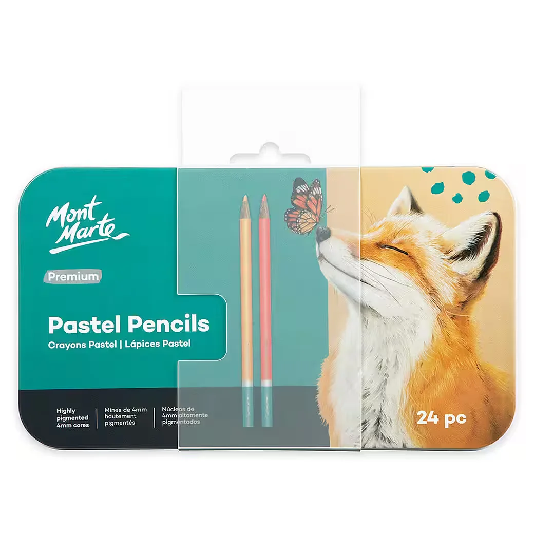 Mont Marte Pastellstifte Set 24 Farben in Metalldose Künstlerqualität