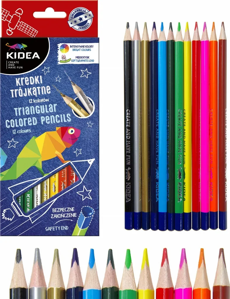 Derform Kidea 2807 Dreieckige Buntstifte, 12 Farben