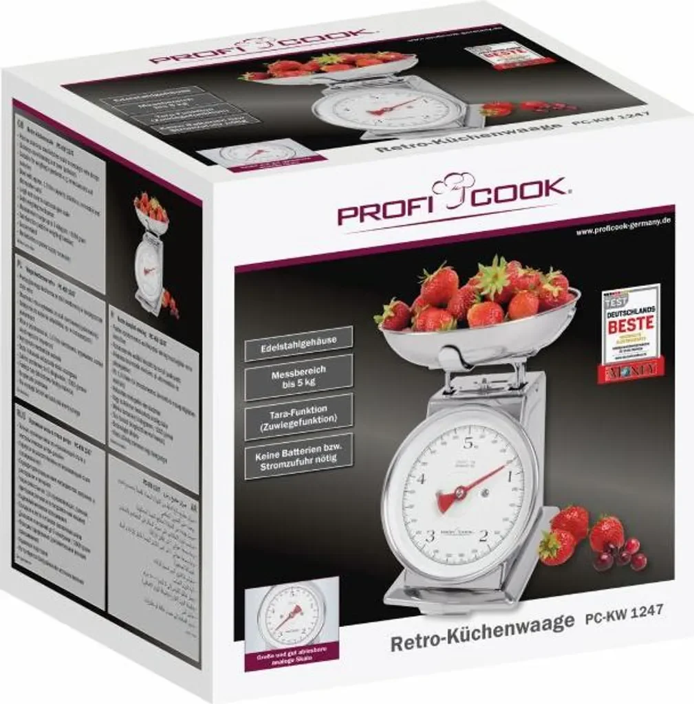 ProfiCook Retro Küchenwaage analog 5 kg mit Tara Edelstahlschüssel
