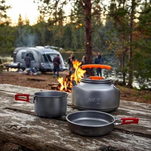 NILS CAMP Bratpfanne für Camping Outdoor mit klappbarem Griff