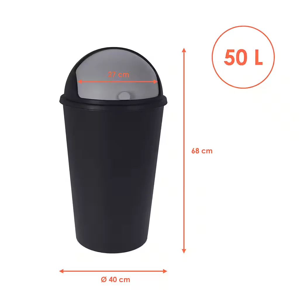 Spetebo Mülleimer 50 L schwarz rund mit Kuppeldeckel Schiebedeckel