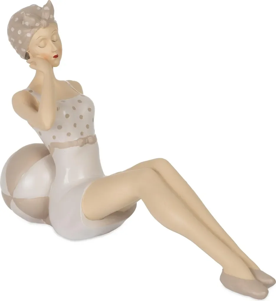Moritz Dekofigur Dame Retro Badeanzug sitzend Polyresin Strandfigur