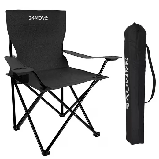 24MOVE Campingstuhl faltbar Getränkehalter Tragetasche schwarz 100kg