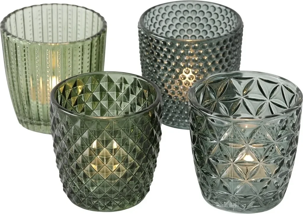 Boltze Marilu Windlicht-Set 4-teilig grün 8 cm Teelichter Deko