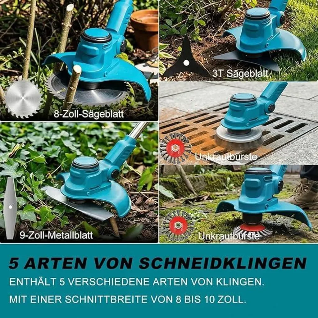 Axvcuxio Akku Rasentrimmer Kantenschneider 2x4000mAh bürstenlos