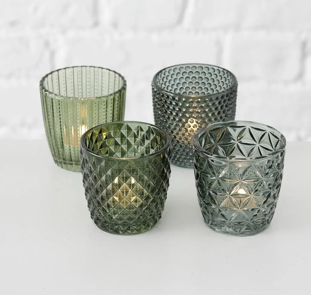 Boltze Marilu Windlicht-Set 4-teilig grün 8 cm Teelichter Deko