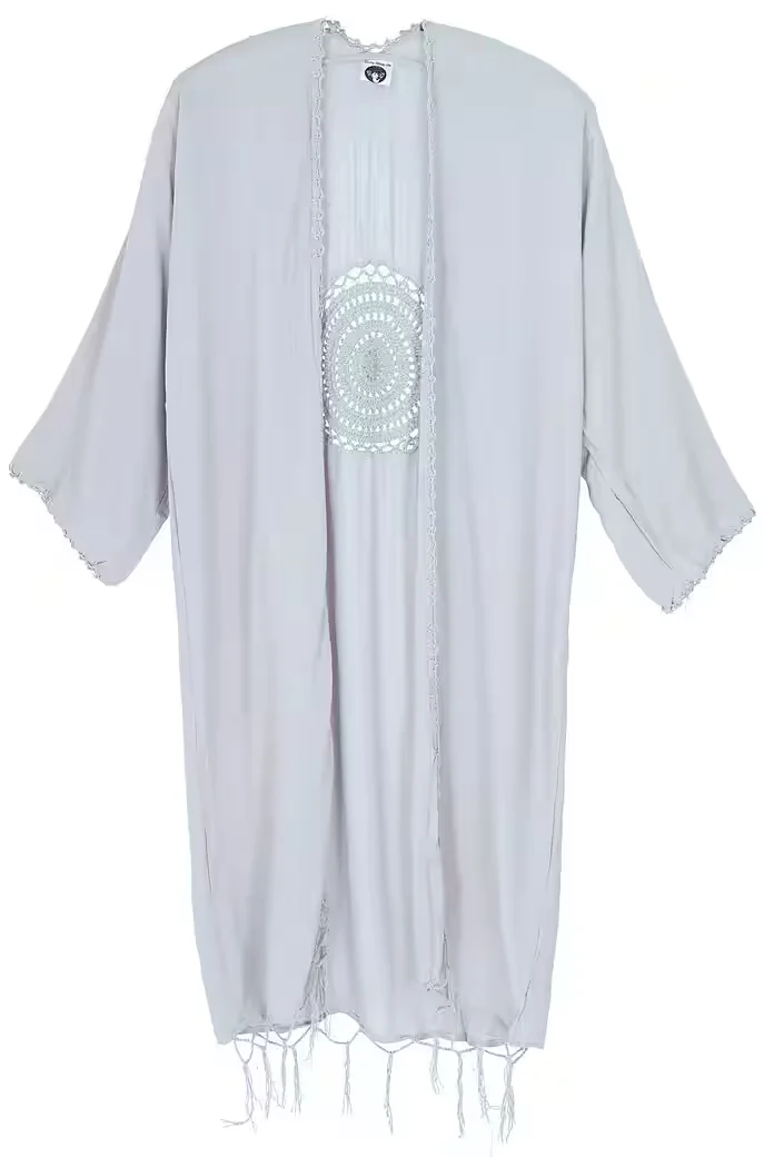 GURU-SHOP Kimono Kaftan leichter bestickt offen Damen Sommer