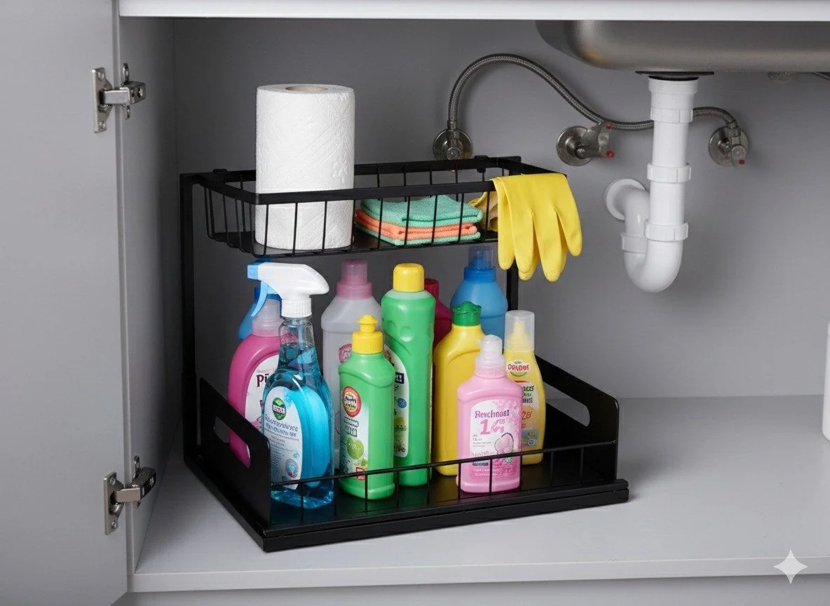 CHEFFINGER Küchenorganizer Set Metall Unterschrankregal Küche Bad