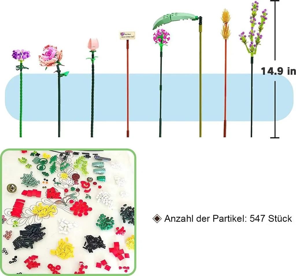 Dopwii Blumen aus Bausteinen, 547 Teile, Deko-Blumenstrauß Set