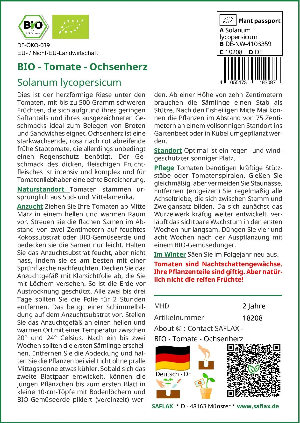 SAFLAX BIO Tomatensamen Ochsenherz Fleischtomate