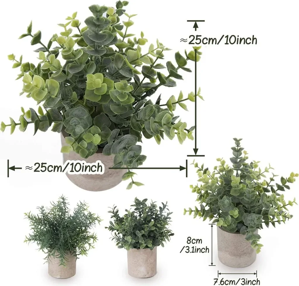 3 Stücke Künstliche Pflanzen Mini Kunstpflanzen Echt Eukalyptus Rosmarin Babysbreath Kleine mit Töpfen Tischdeko Haus Balkon Büro Deko