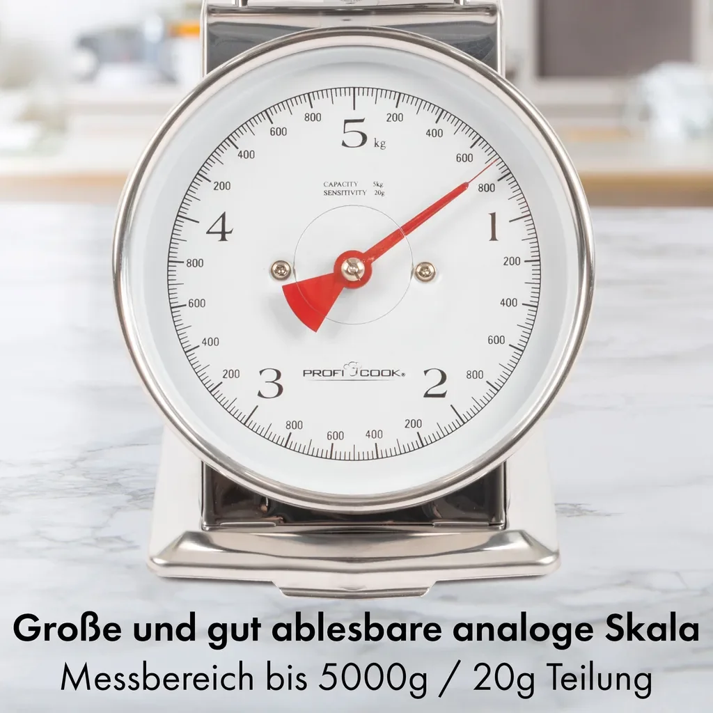 ProfiCook Retro Küchenwaage analog 5 kg mit Tara Edelstahlschüssel