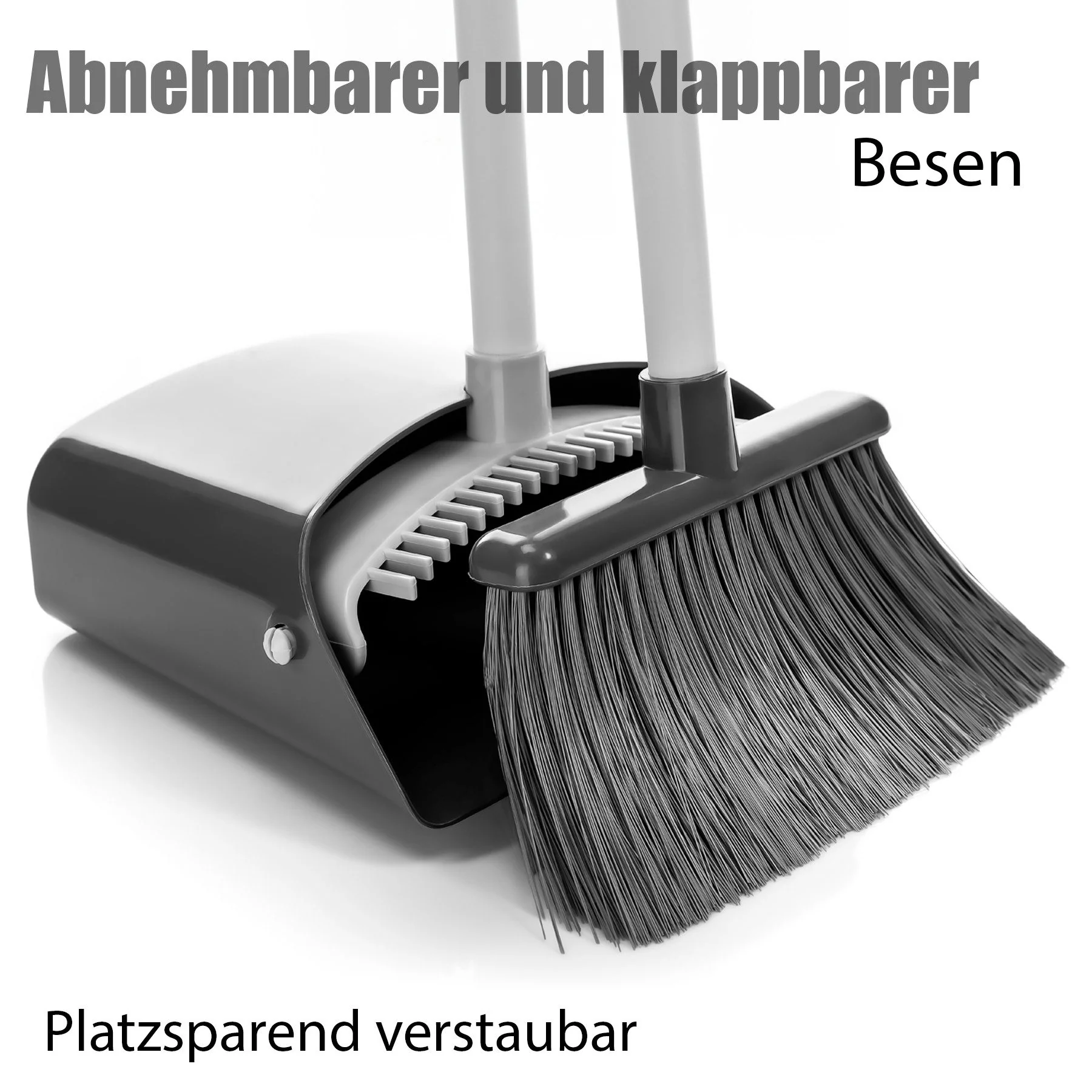 BIGDEAN Kehrgarnitur 2er Set Kehrschaufel mit Besen Grau