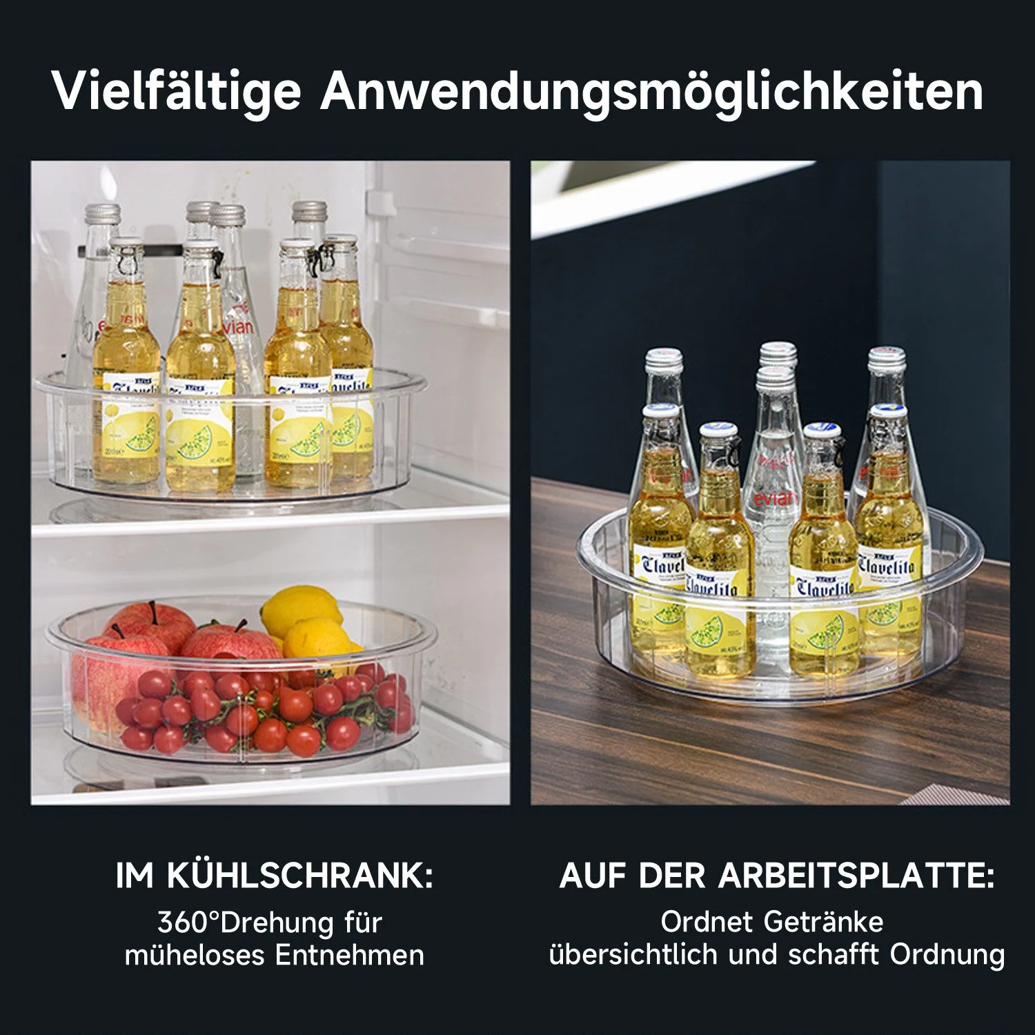 OSTWOLKE Gewürzregal Drehteller 360° drehbar für Kühlschrank 30 cm