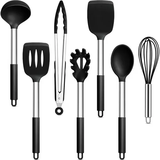 LUXUSKOLLEKTION Kochutensilien Set 7 tlg Silikon schwarz antihaft