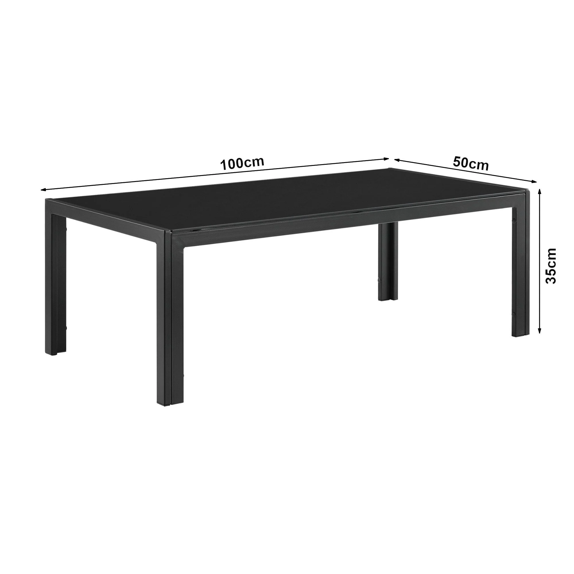 CASA.PRO Lerum Gartentisch Glasplatte 100x50x35 cm schwarz