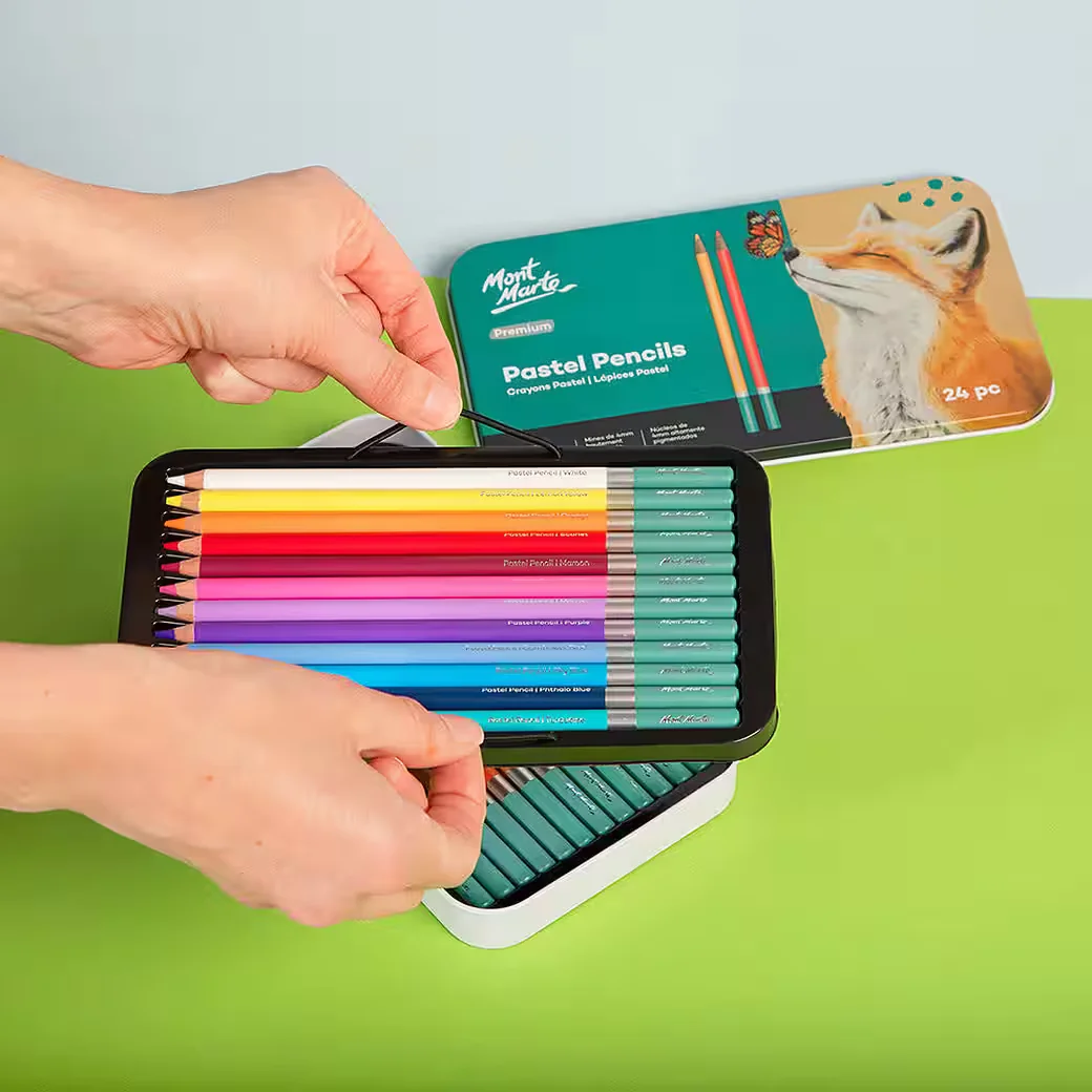 Mont Marte Pastellstifte Set 24 Farben in Metalldose Künstlerqualität
