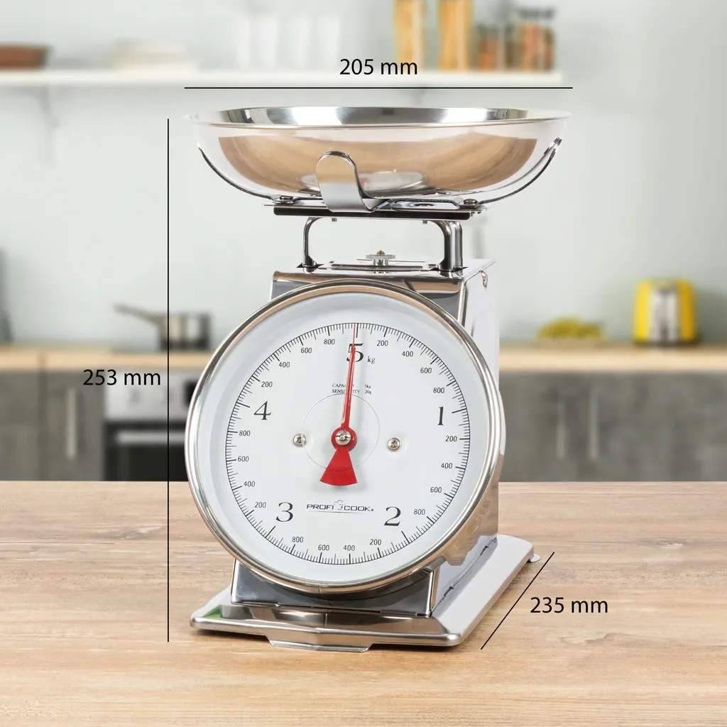 ProfiCook Retro Küchenwaage analog 5 kg mit Tara Edelstahlschüssel