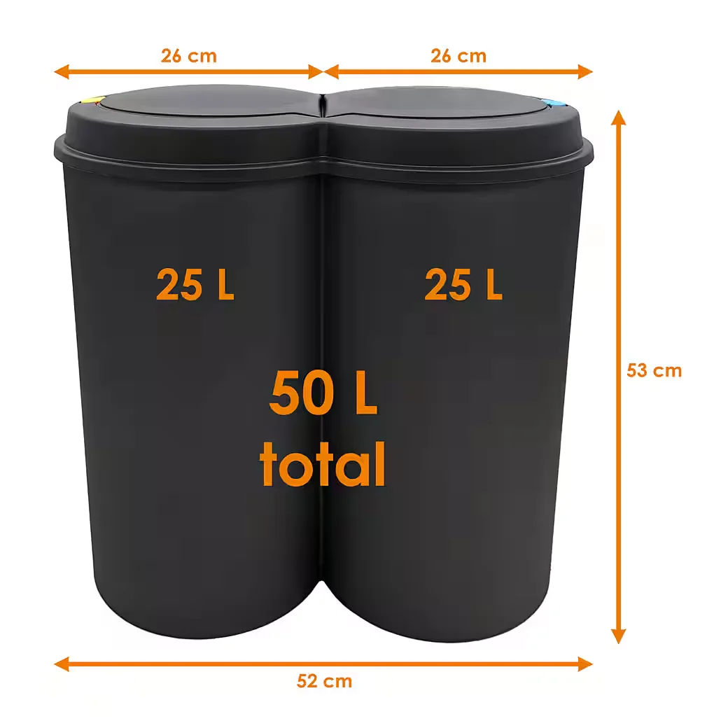 Spetebo Mülleimer 2x25 L Duo Abfalltrenner Deckel mit Druckknopf