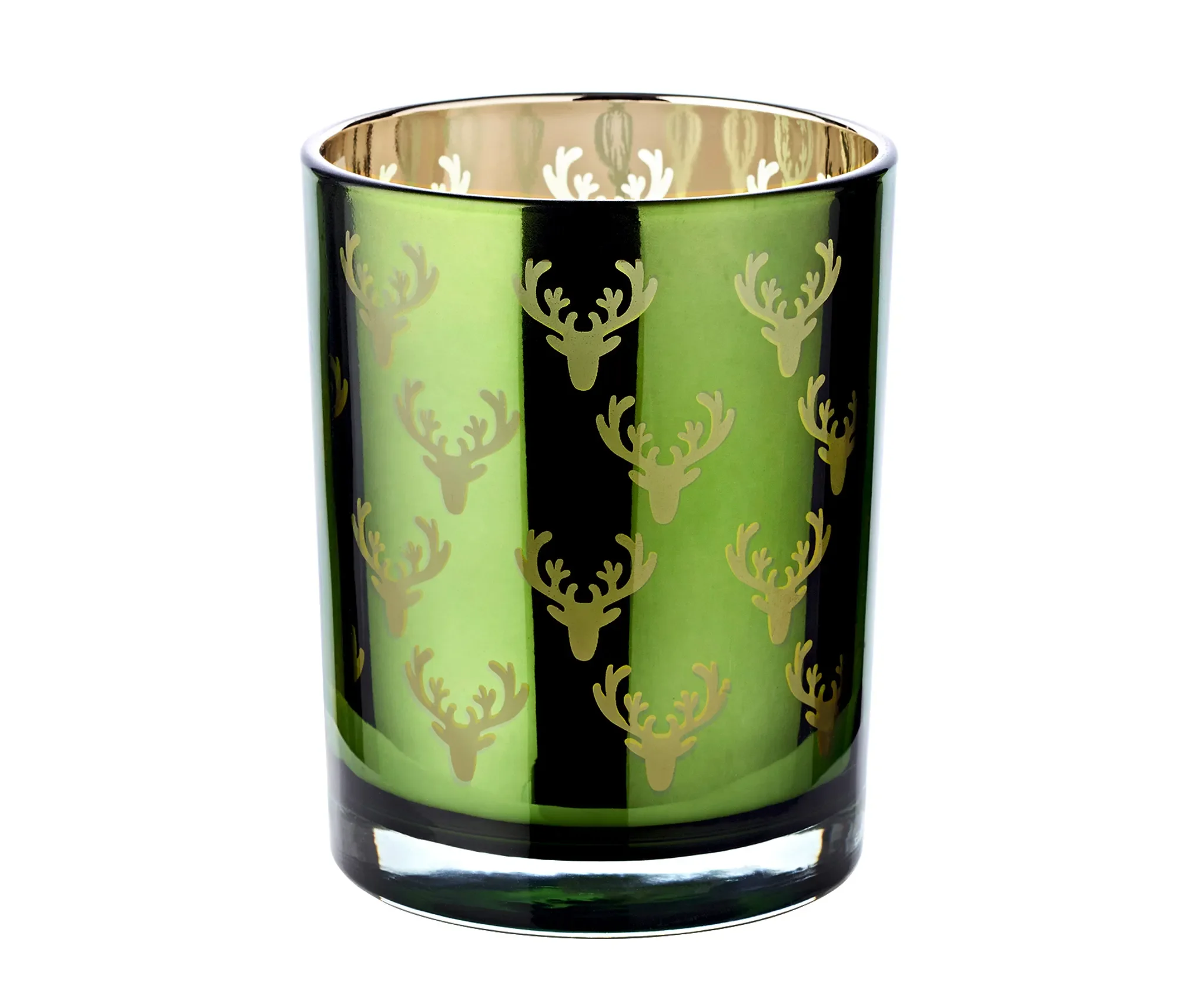 Edzard – Windlicht „Dirk“, Grün/Gold, Hirsch-Design, 13 cm