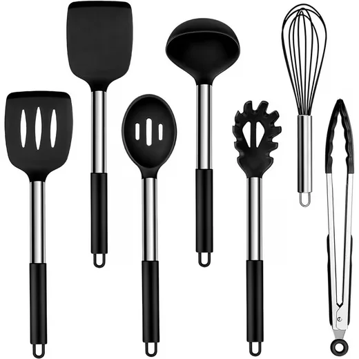 LUXUSKOLLEKTION Kochbesteck Set Silikon schwarz 7tlg Edelstahlgriff