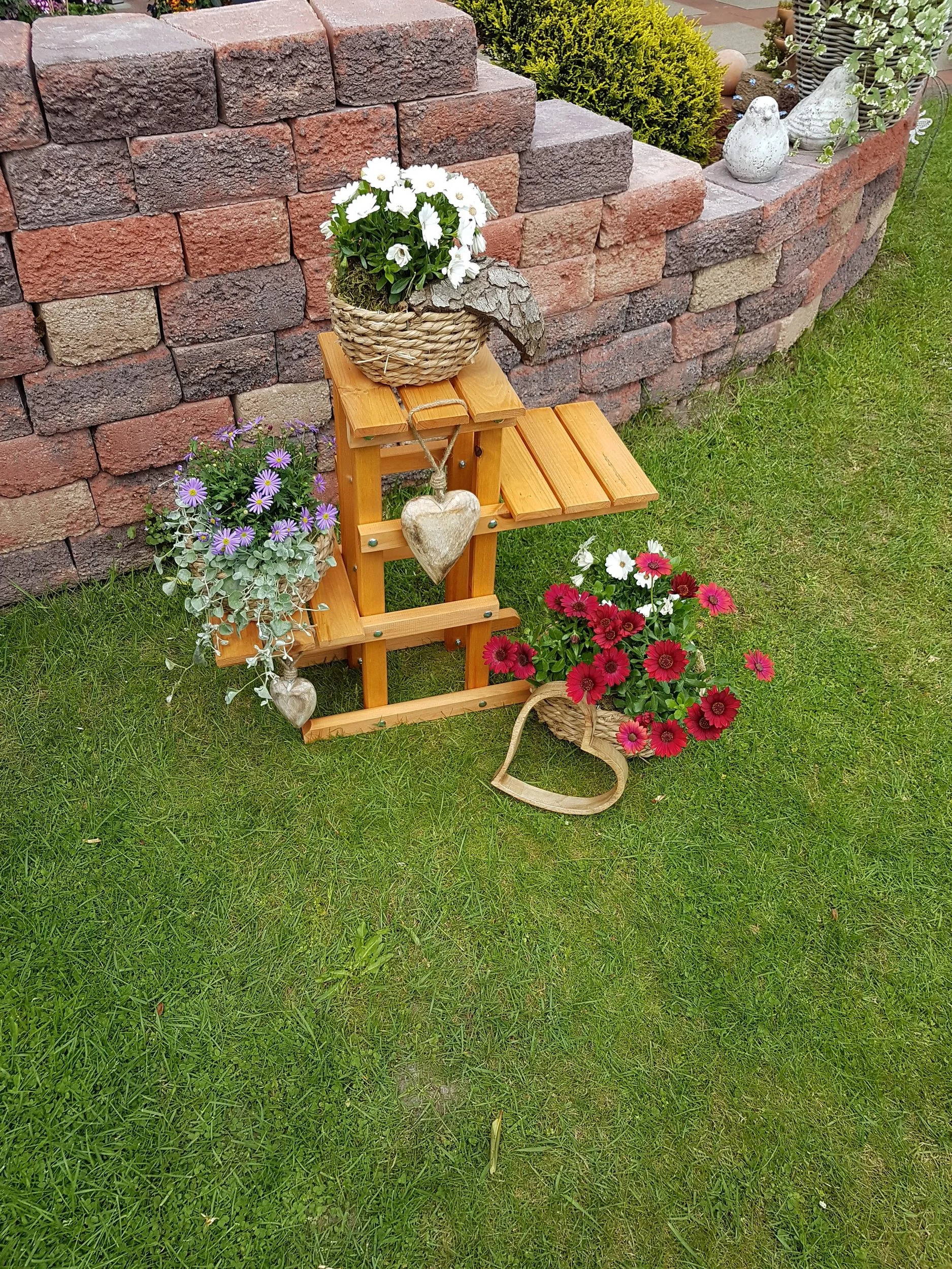 PROMADINO Blummentreppe Blumenständer Holz 60x24x56 cm für Garten