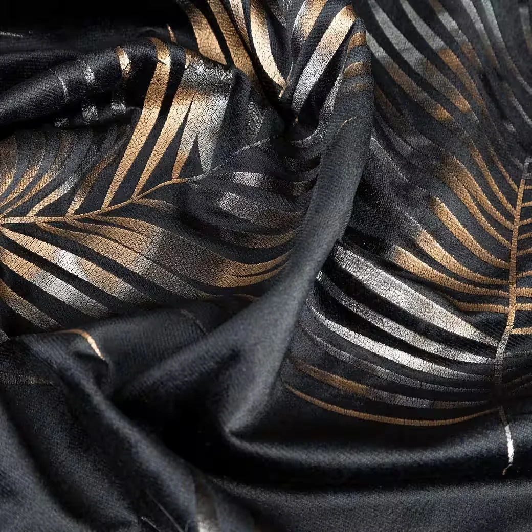 EUROFIRANY Velvet Samt Vorhang mit goldenem Blättermuster