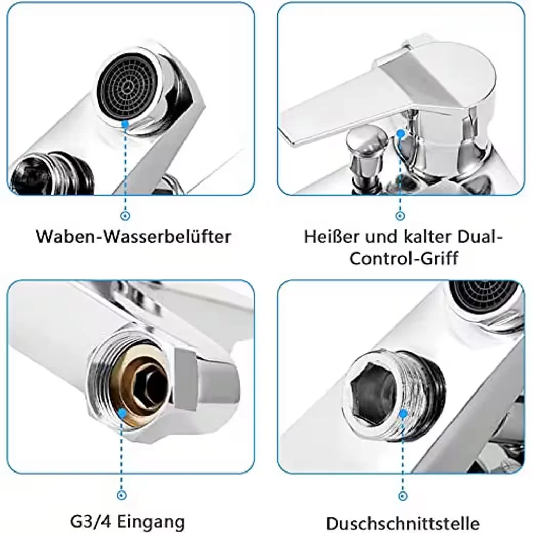 YOUYIJIA Einhebel-Badewannenarmatur Duschset Wanne und Dusche silber